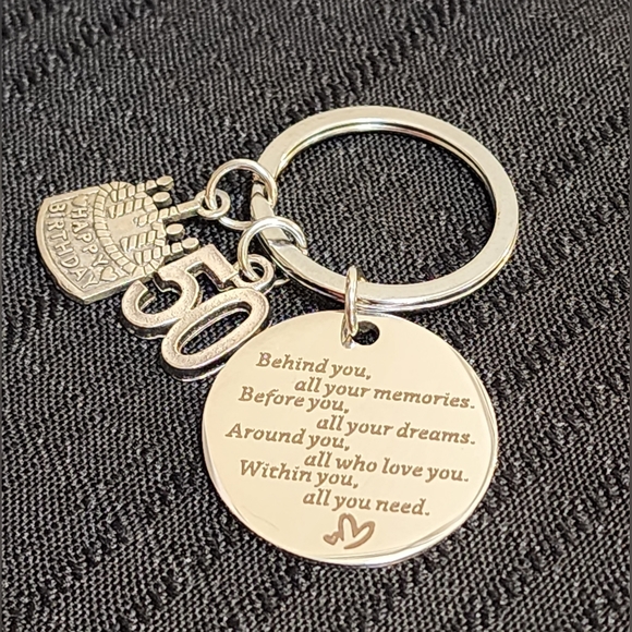 ❤50th Birthday Keychain Stainless Steel Nickel-free Lead-free Hypoallergenic - Picture 4 of 5